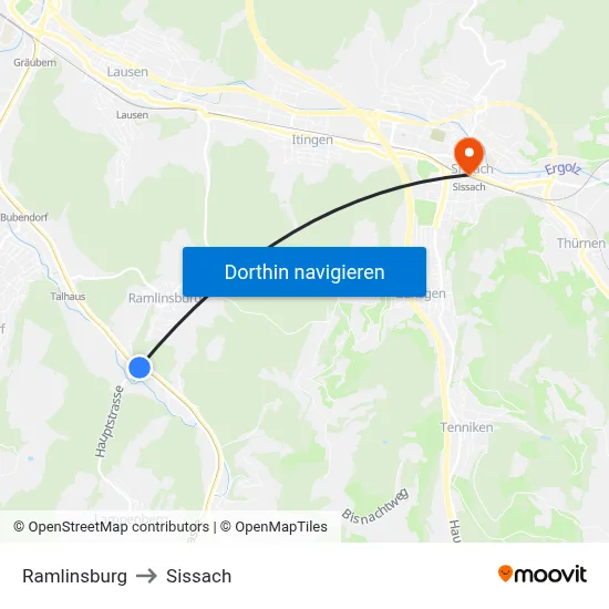 Ramlinsburg to Sissach map