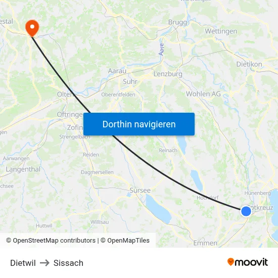 Dietwil to Sissach map
