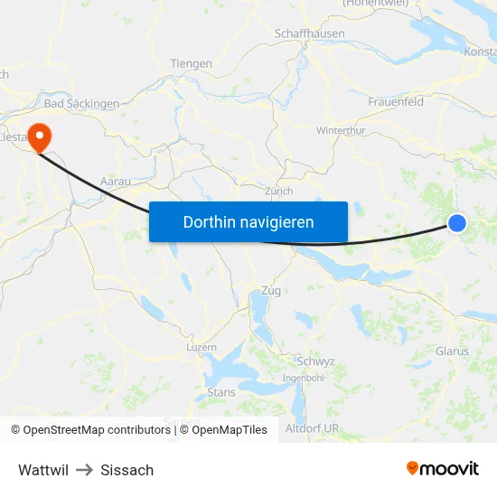 Wattwil to Sissach map