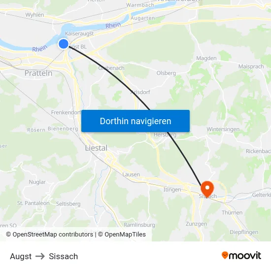 Augst to Sissach map