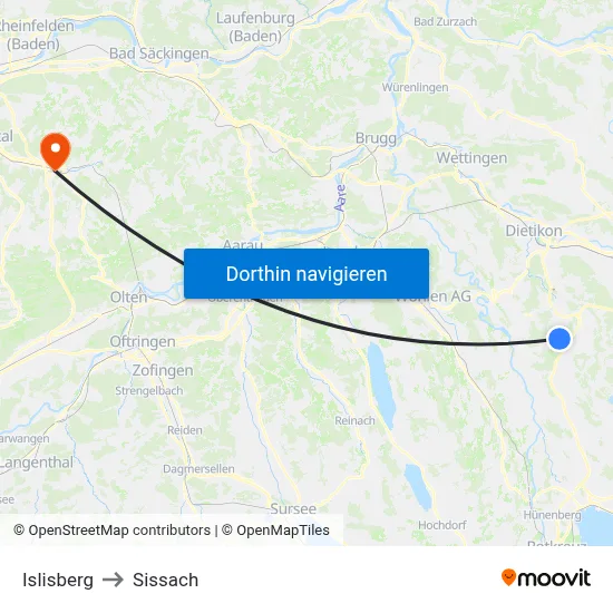 Islisberg to Sissach map