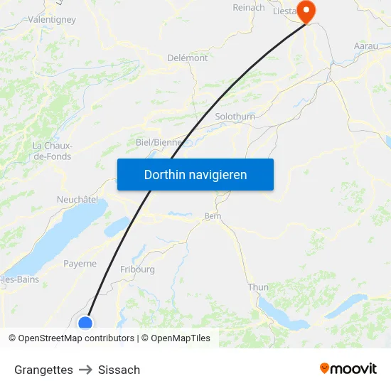 Grangettes to Sissach map