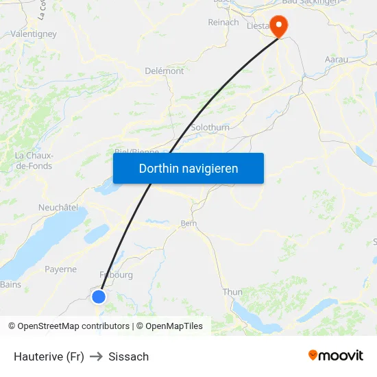 Hauterive (Fr) to Sissach map