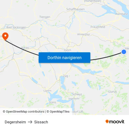Degersheim to Sissach map
