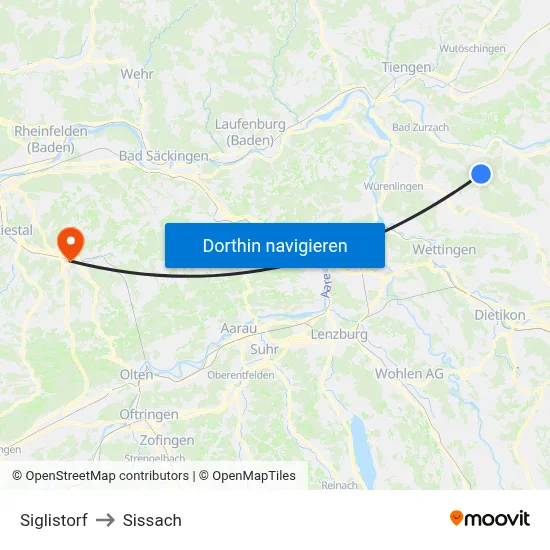 Siglistorf to Sissach map