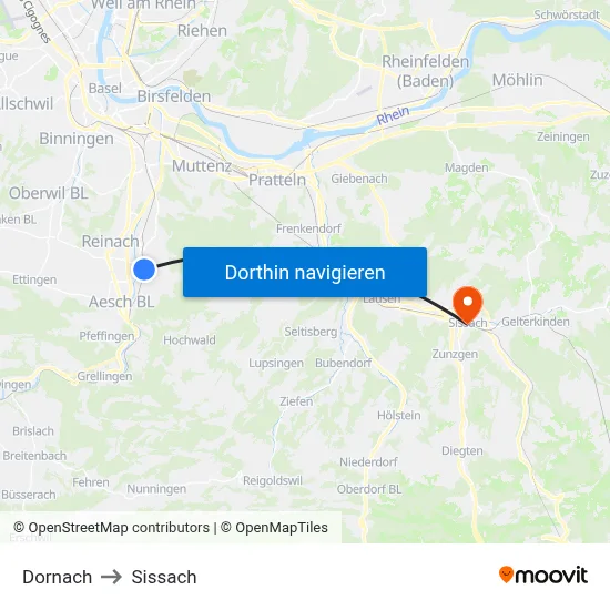 Dornach to Sissach map