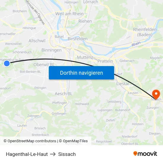 Hagenthal-Le-Haut to Sissach map