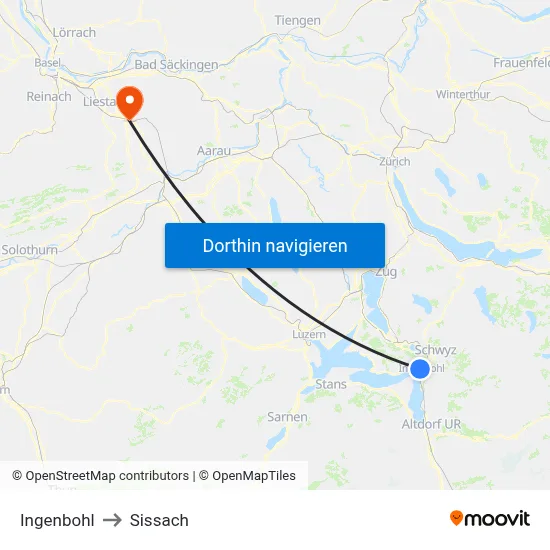Ingenbohl to Sissach map