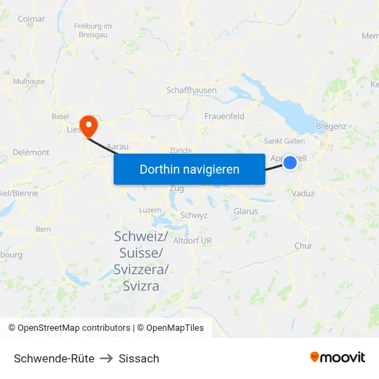 Schwende-Rüte to Sissach map