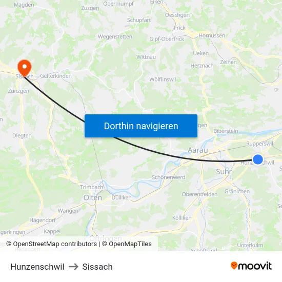 Hunzenschwil to Sissach map
