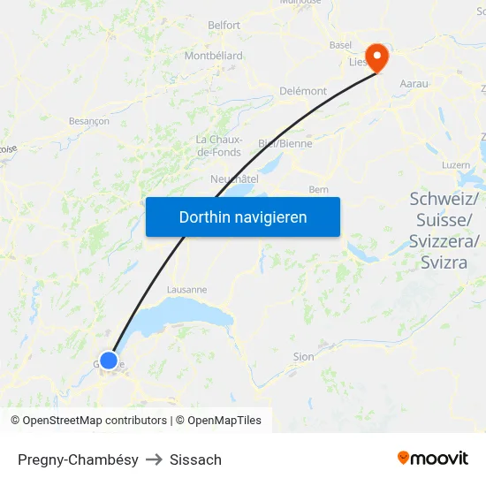 Pregny-Chambésy to Sissach map