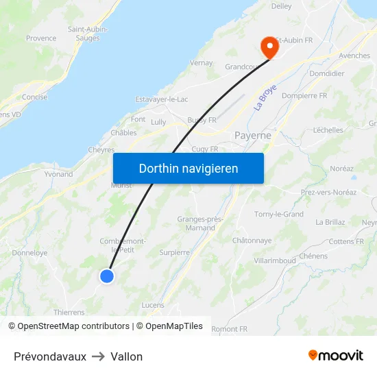 Prévondavaux to Vallon map