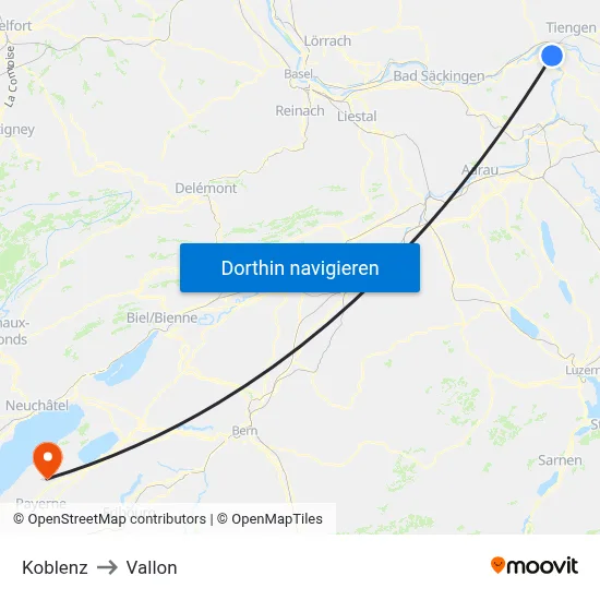 Koblenz to Vallon map