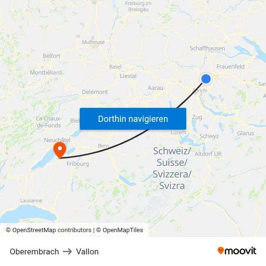 Oberembrach to Vallon map