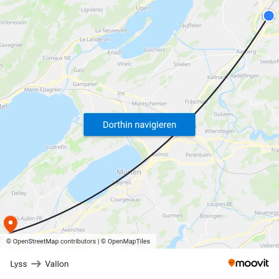 Lyss to Vallon map