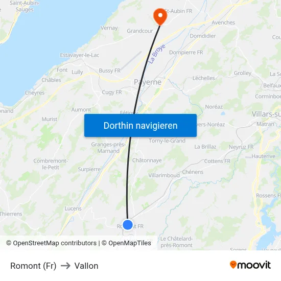 Romont (Fr) to Vallon map