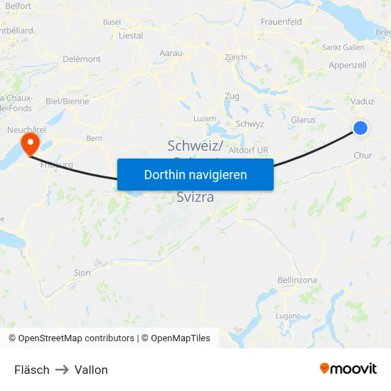 Fläsch to Vallon map