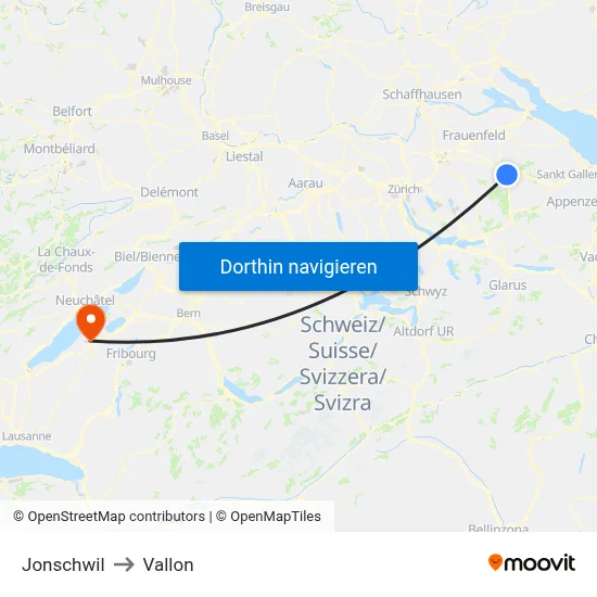 Jonschwil to Vallon map