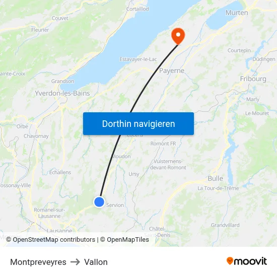 Montpreveyres to Vallon map