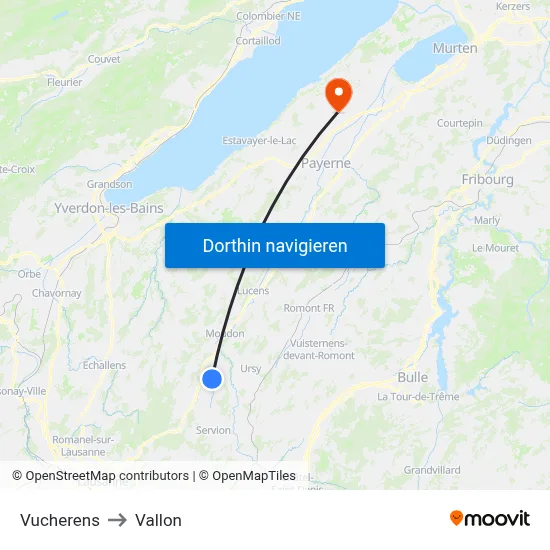 Vucherens to Vallon map