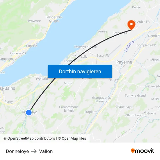 Donneloye to Vallon map