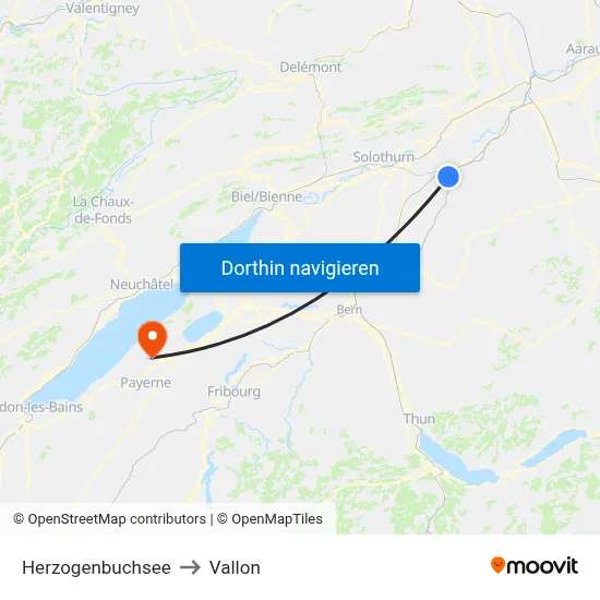 Herzogenbuchsee to Vallon map