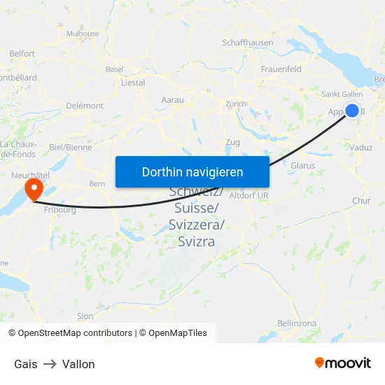 Gais to Vallon map