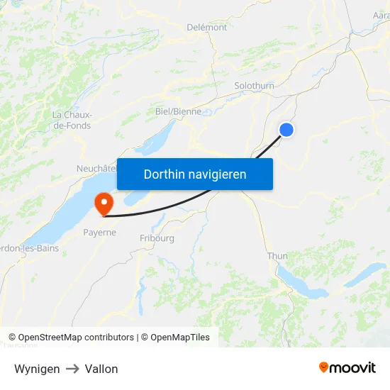 Wynigen to Vallon map