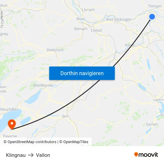 Klingnau to Vallon map