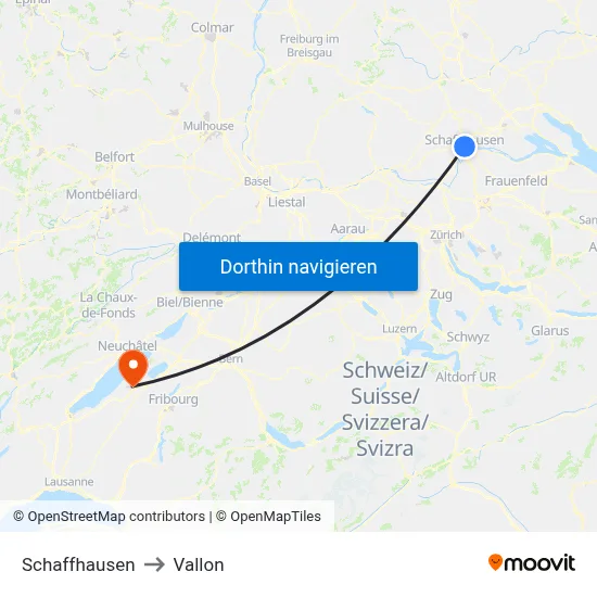 Schaffhausen to Vallon map