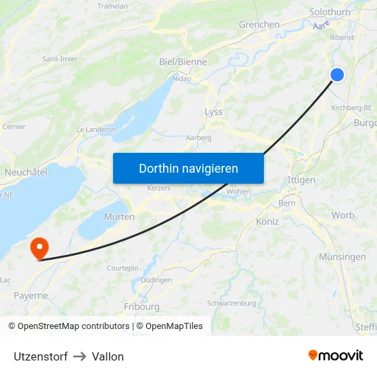 Utzenstorf to Vallon map