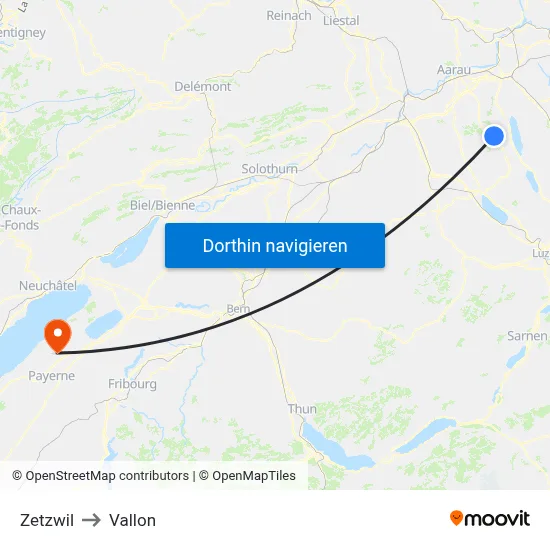 Zetzwil to Vallon map