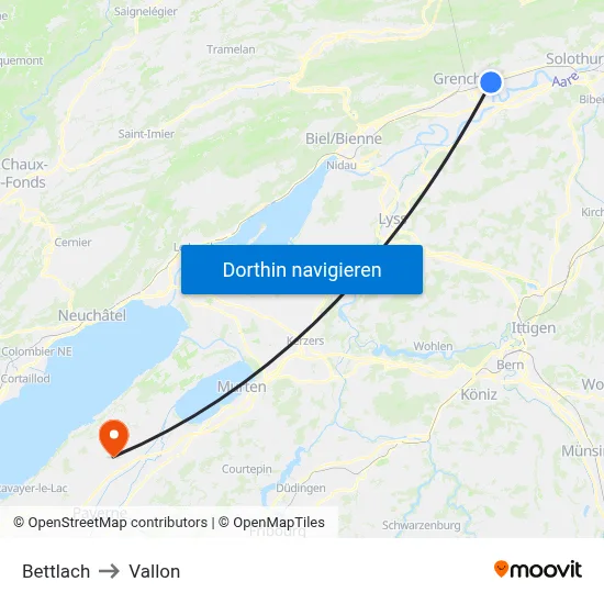 Bettlach to Vallon map