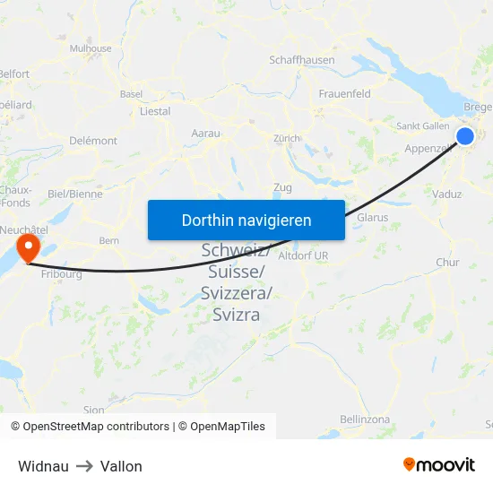 Widnau to Vallon map
