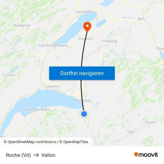 Roche (Vd) to Vallon map