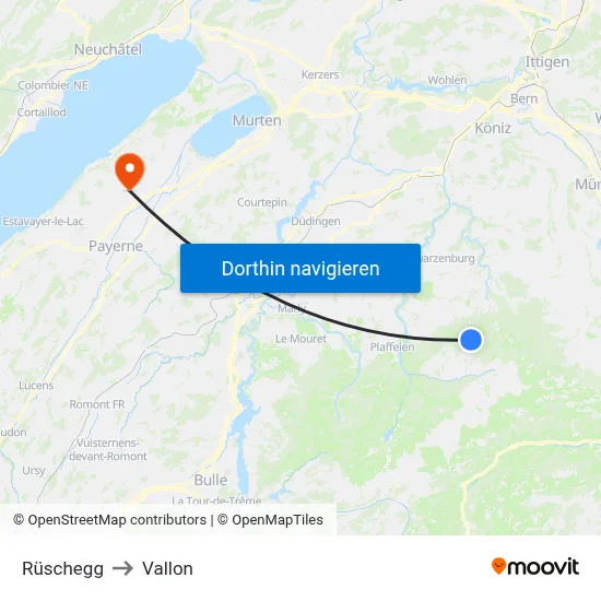 Rüschegg to Vallon map