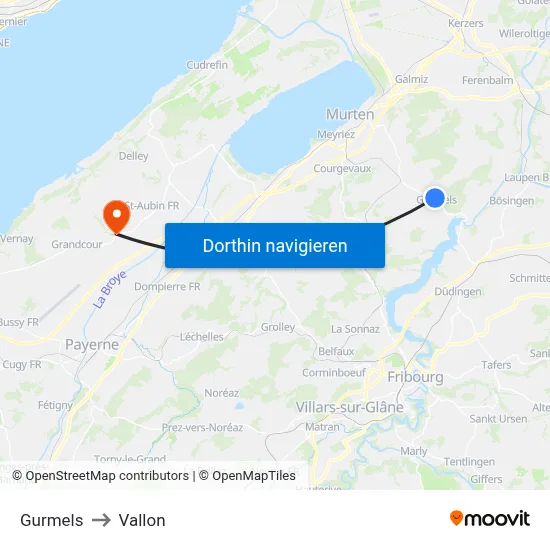 Gurmels to Vallon map