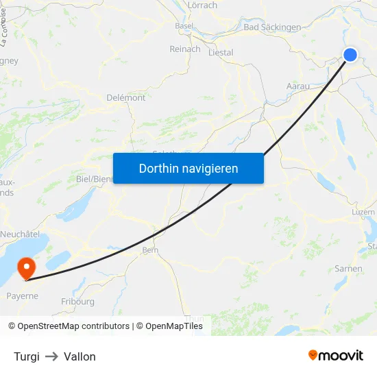 Turgi to Vallon map