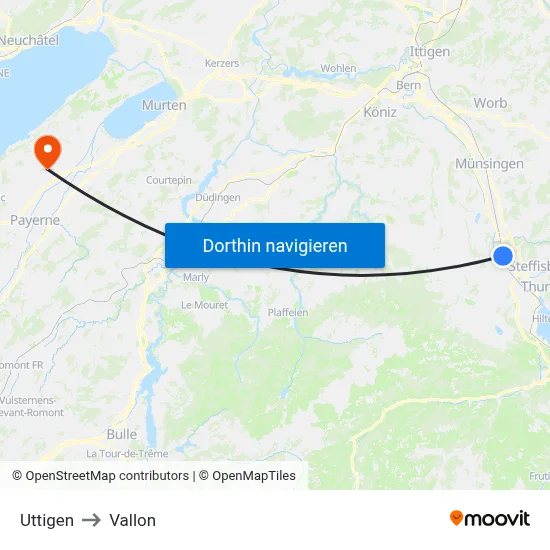 Uttigen to Vallon map