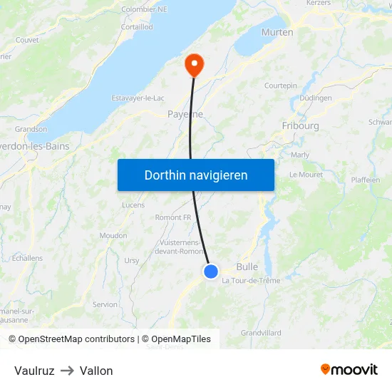 Vaulruz to Vallon map