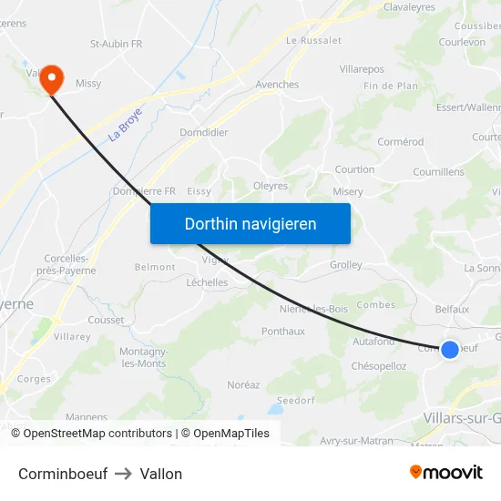 Corminboeuf to Vallon map
