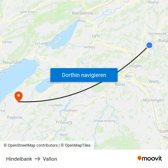 Hindelbank to Vallon map