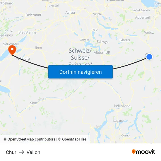 Chur to Vallon map