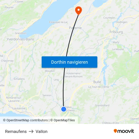 Remaufens to Vallon map