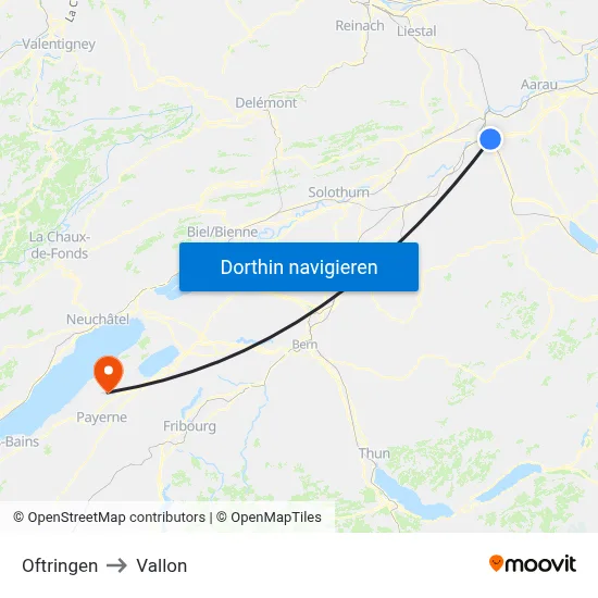 Oftringen to Vallon map