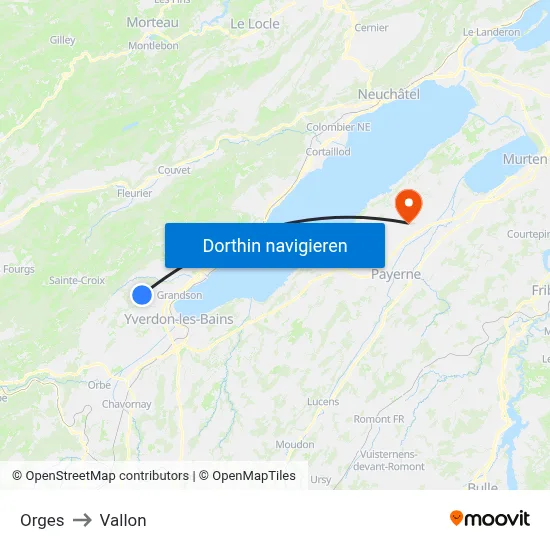Orges to Vallon map