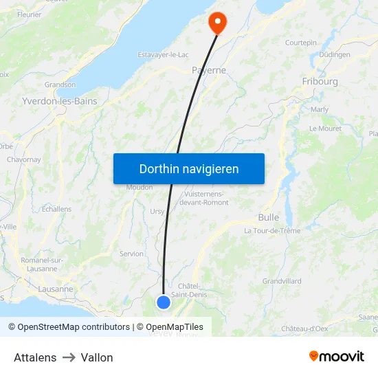 Attalens to Vallon map