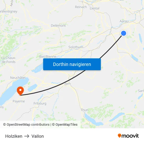 Holziken to Vallon map