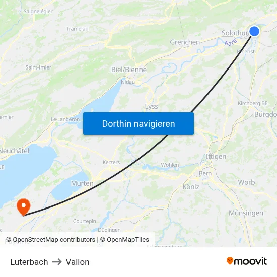 Luterbach to Vallon map