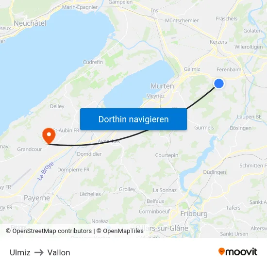 Ulmiz to Vallon map